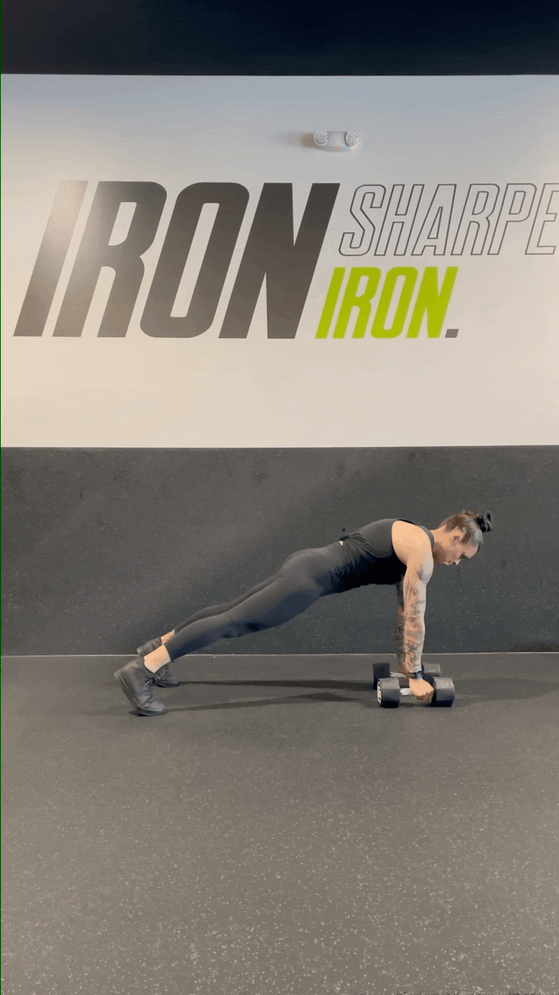 Dumbbell Renegade Row to Overhead Press
