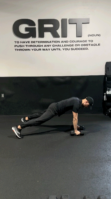 Dumbbell Push-up to T-Rotation