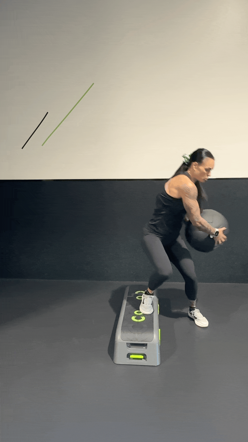 Bench Step Over with Med Ball Rotation