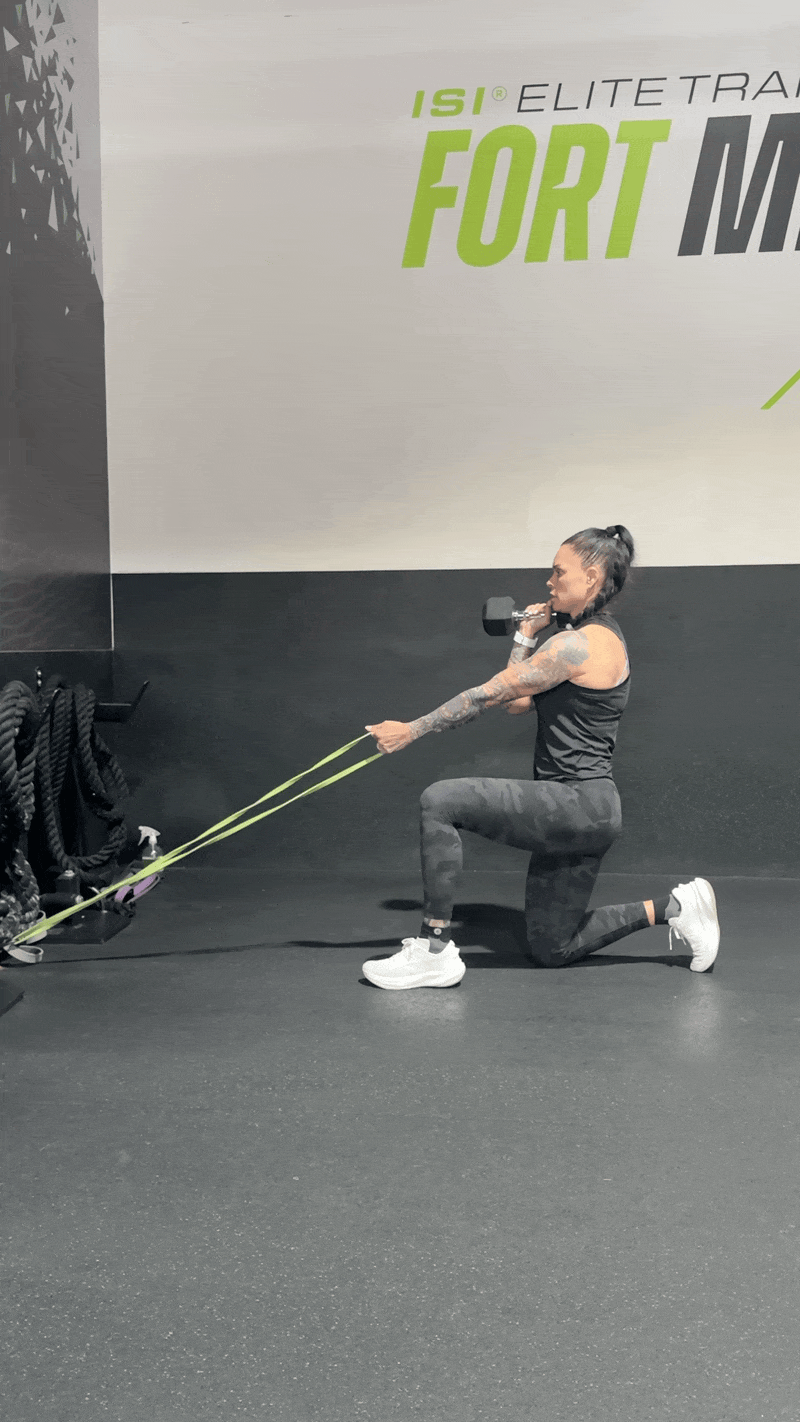 Half Kneeling Single Arm Resistance Band Row to Overhead Press