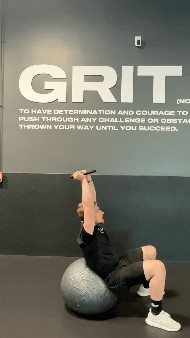 Stability Ball Plate Pullover to Overhead Sit Up