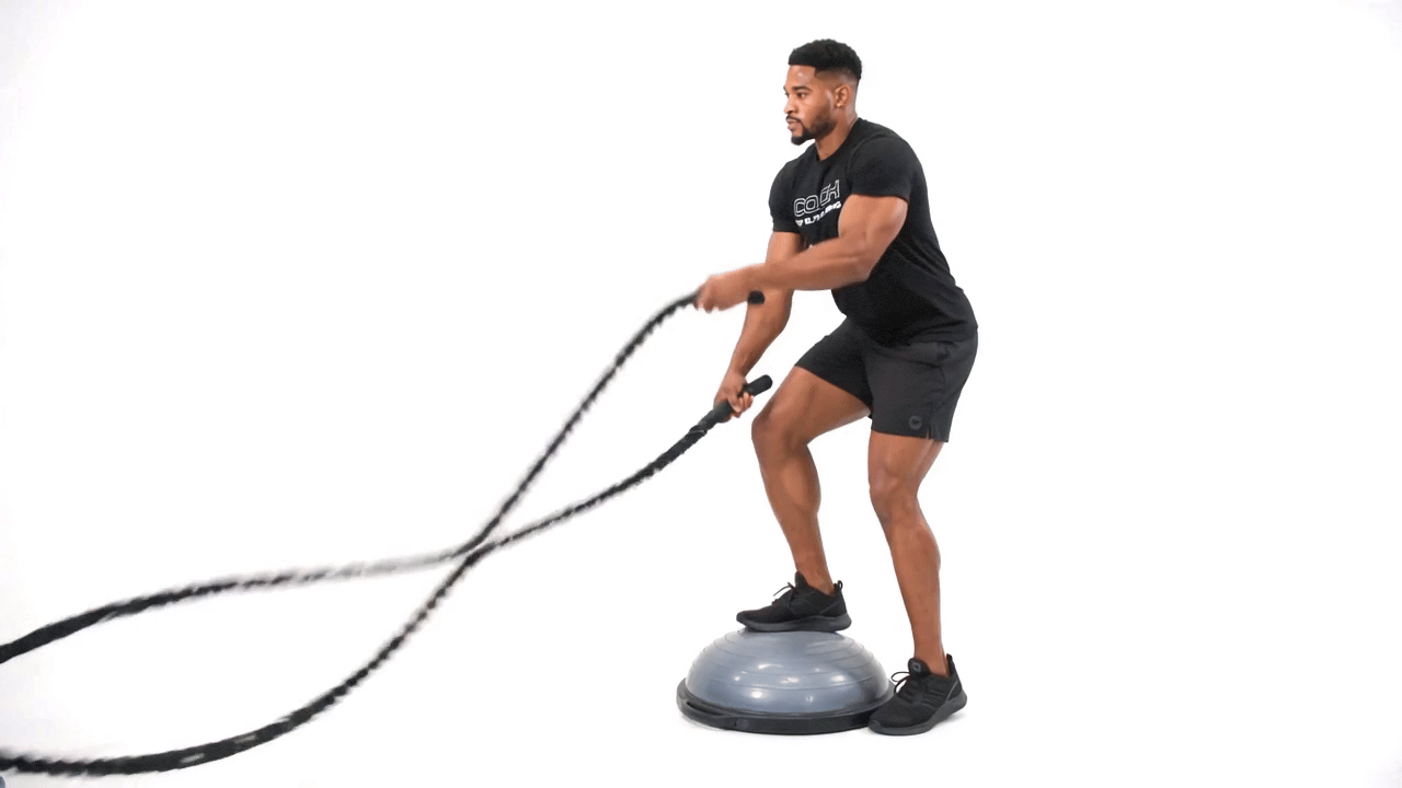Battle Rope Bosu Step Back Wave