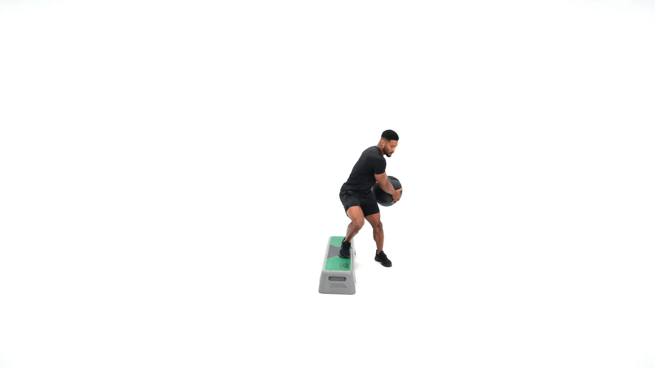 Bench Step Over with Med Ball Rotation