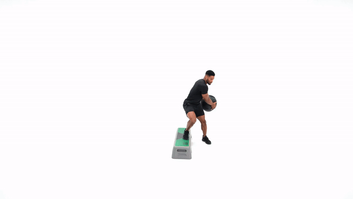 Bench Step Over with Med Ball Rotation
