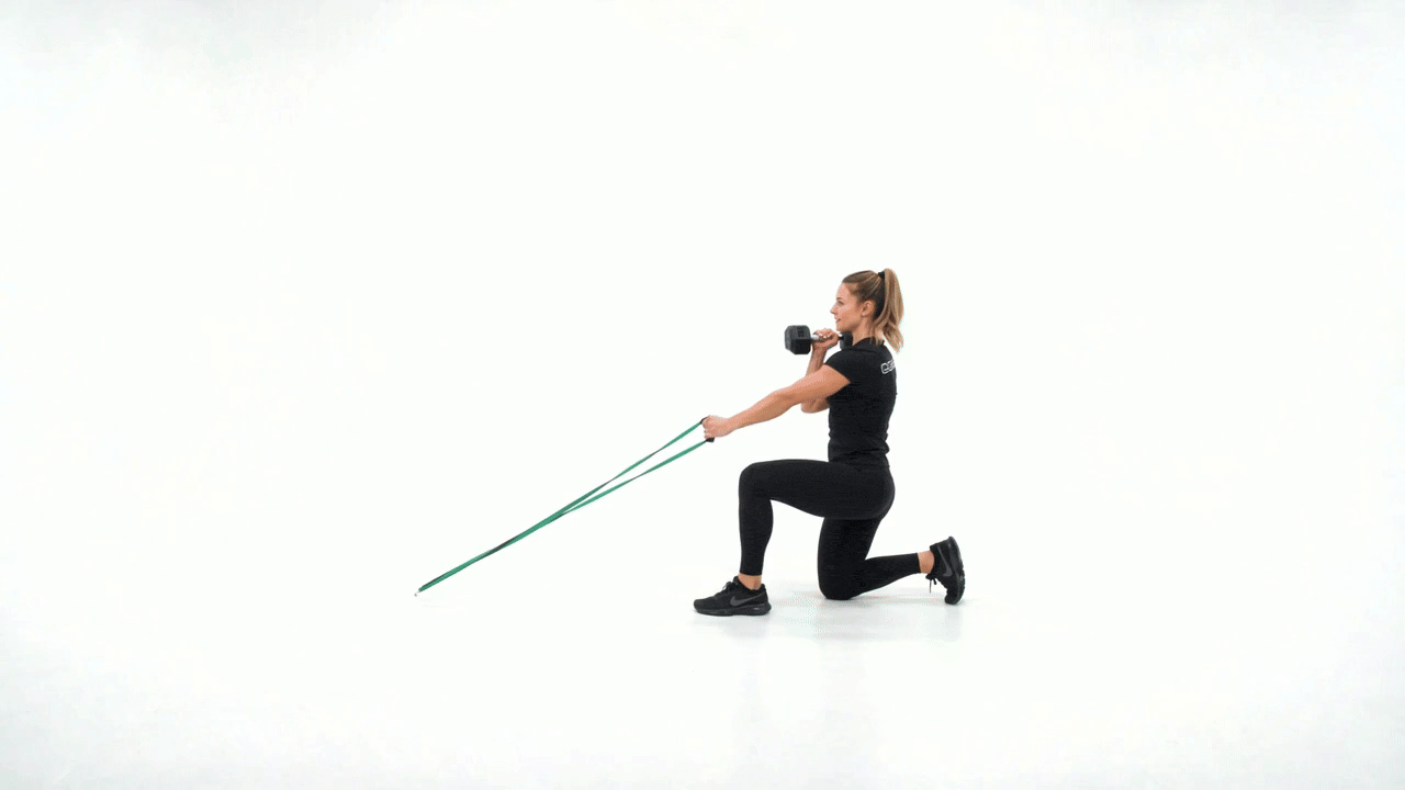 Half Kneeling Single Arm Resistance Band Row to Overhead Press