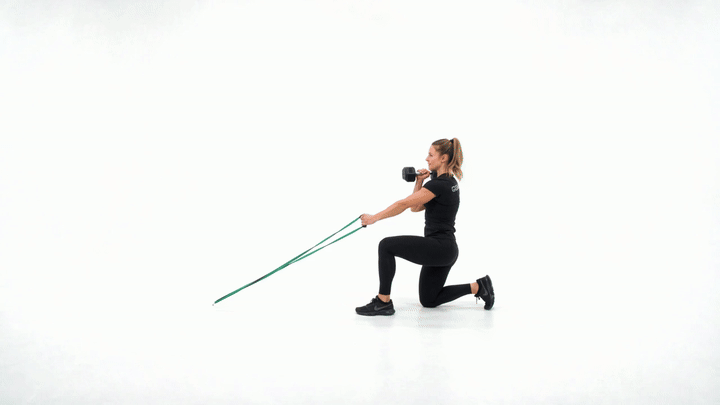 Half Kneeling Single Arm Resistance Band Row to Overhead Press