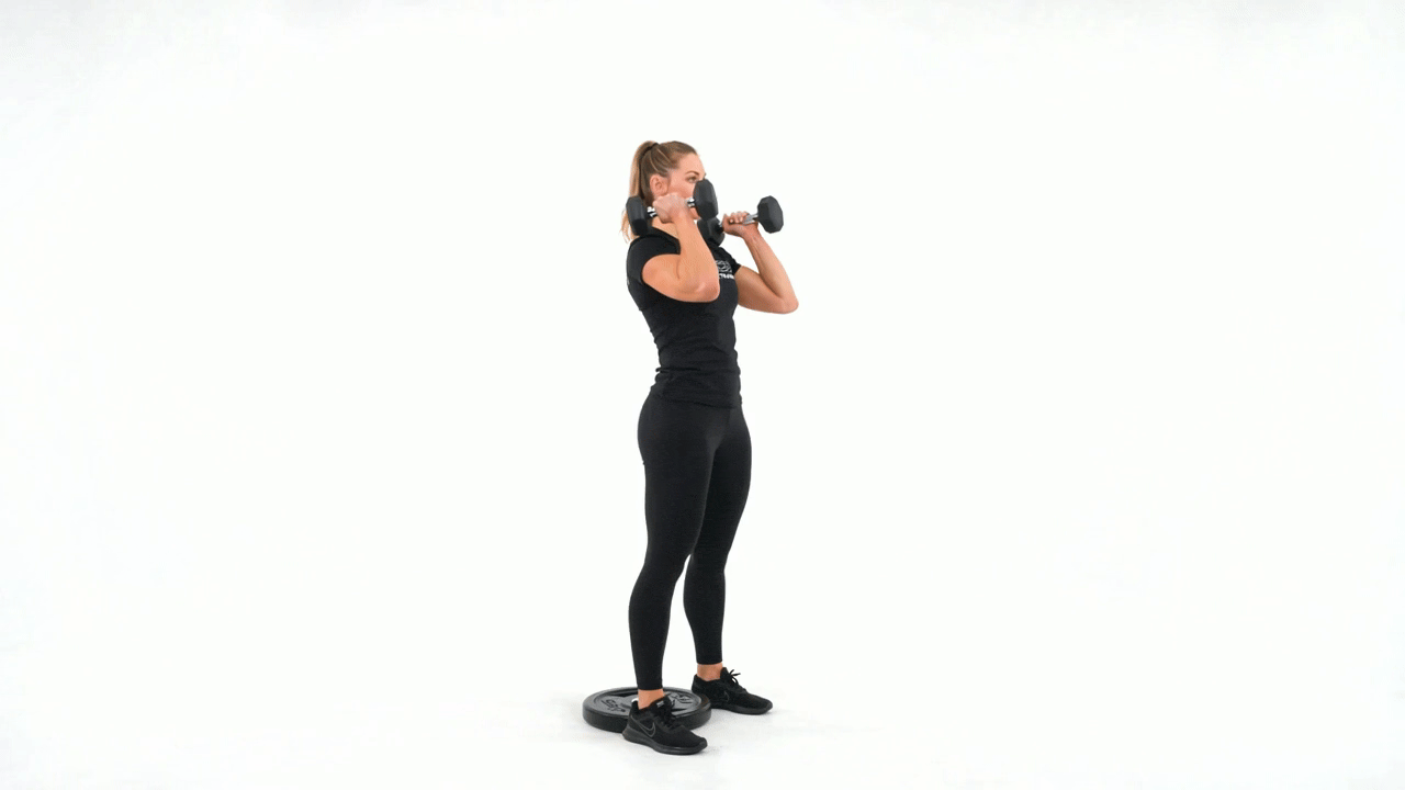 Heel Raised Dumbbell Thruster