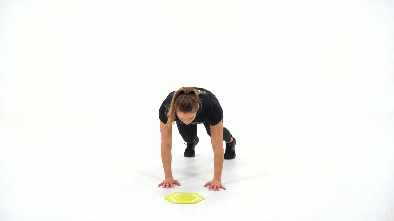 Hex Kick Sit To Half Burpee Hop