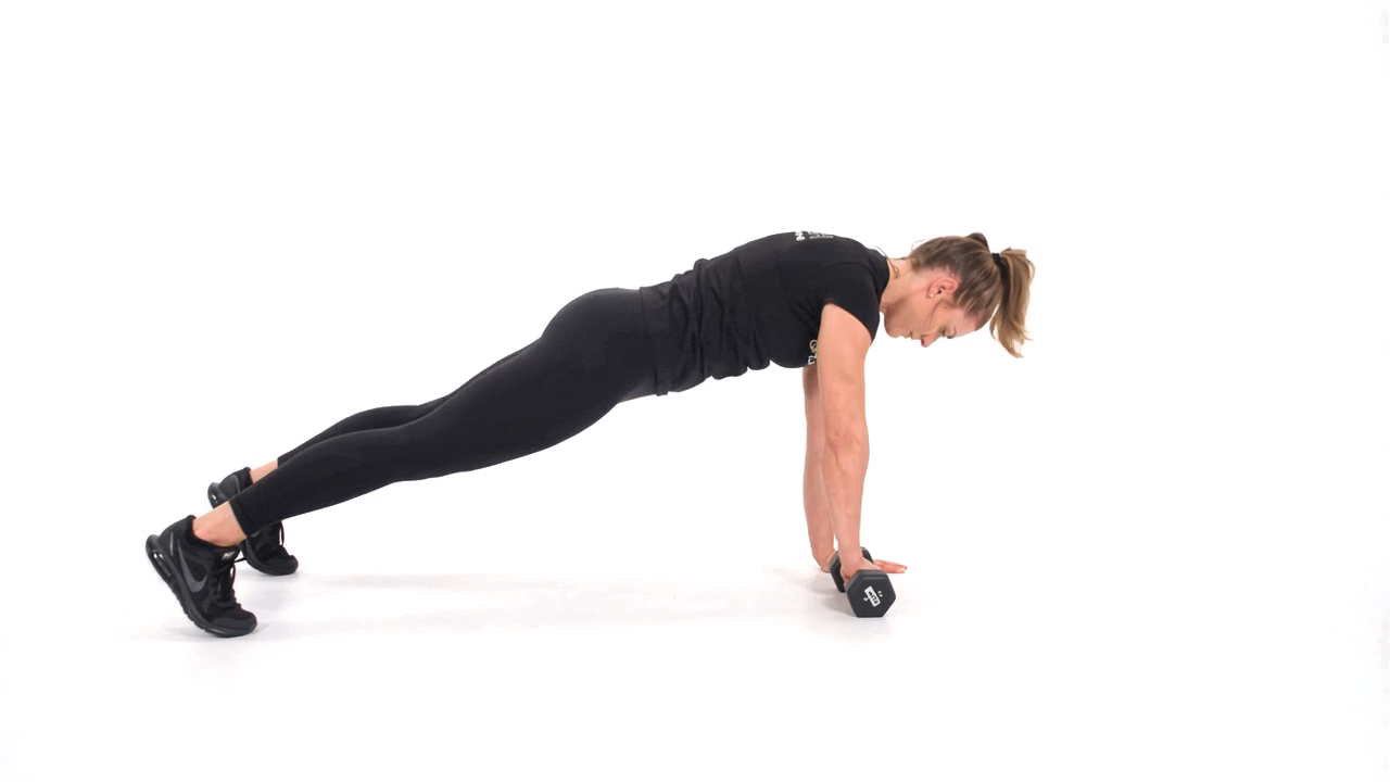Plank Alternating Dumbbell Front Raise