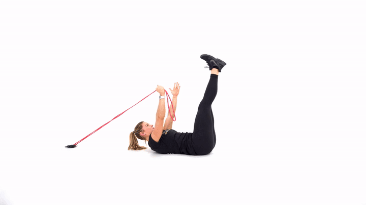 Resistance Band Single Arm Hold Lying Leg Raise