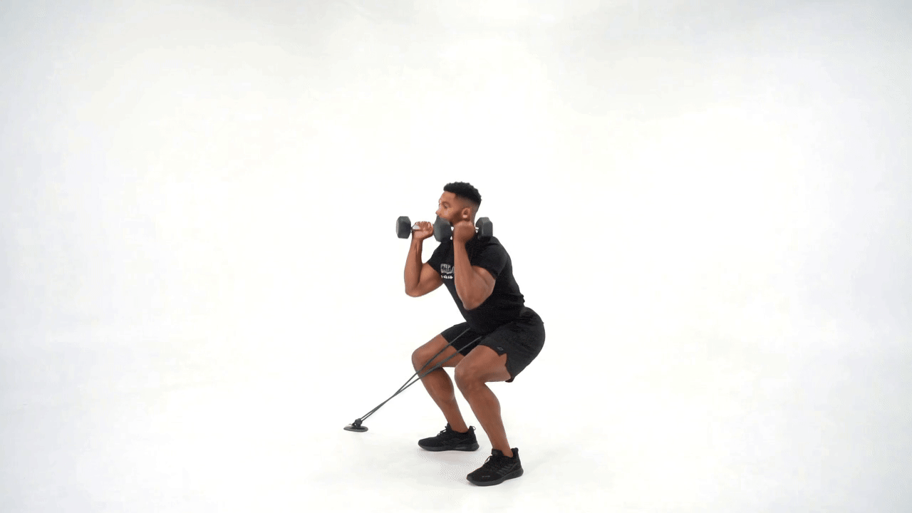 Resistance Band Supported Dumbbell Thruster