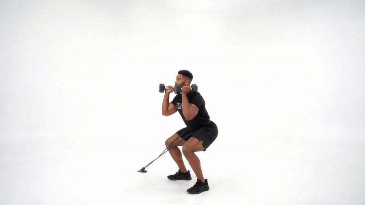 Resistance Band Supported Dumbbell Thruster