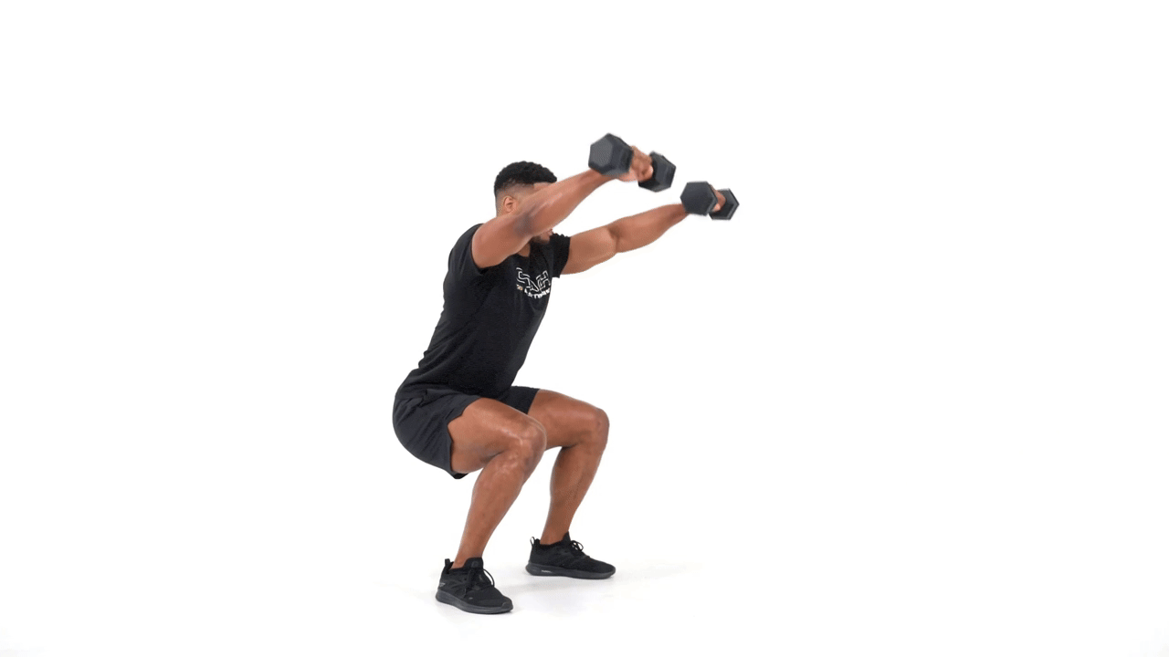 Squat Hold to Dumbbell Front Raise